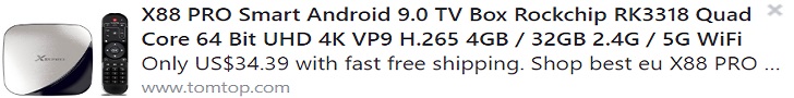 X88 PRO Smart Android 9.0 TV Box Rockchip RK3318 Quad Core 64 Bit UHD 4K VP9 H.265 4GB / 32GB 2.4G / 5G WiFi HD Media Player Remote Control Price: $34.39