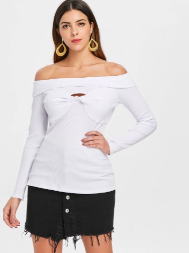 off-shoulder white top paired with funky style black shirt
